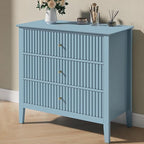 Large Muted Blue 3 Drawer Dresser, Painted 30 Inch Tall Wood Nightstand with Storage, Wide Modern Chest of Drawers with Ball Bearing Slide for Bedroom Hallway Living Room Entryway Office