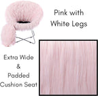 BIRDROCK HOME Faux Fur Papasan Chair with Black Legs - Luxuriously Soft & Lightweight - Wide Cushion Seat for Playroom, or Living Room - Moon Chair - Metal - Fluffy Round Seat - Circle - Pink