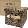 ALASDO Storage Ottoman Footrest Stool Small Ottoman with Storage Foldable Ottomans Foot Rest Footstool Bench for Living Room 17x13x13inches Leopard Print