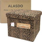 ALASDO Storage Ottoman Footrest Stool Small Ottoman with Storage Foldable Ottomans Foot Rest Footstool Bench for Living Room 17x13x13inches Leopard Print