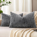decorUhome Spring Dark Grey Chenille Throw Pillow Covers 12x20 Set of 2 Textured Soft Cozy Slubby Couch Pillow Covers Modern Farmhouse Boho Decorative Pillow Cases for Bed Sofa Living Room