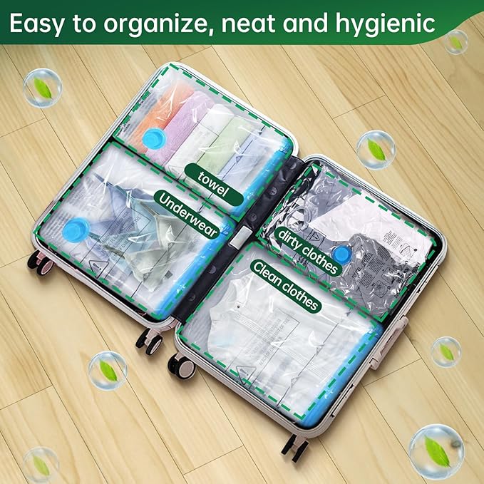 BRODI Travel Vacuum Bags With Pump - Compression Storage Bags for Space Saving & Luggage Essentials (10 Combo Pack)
