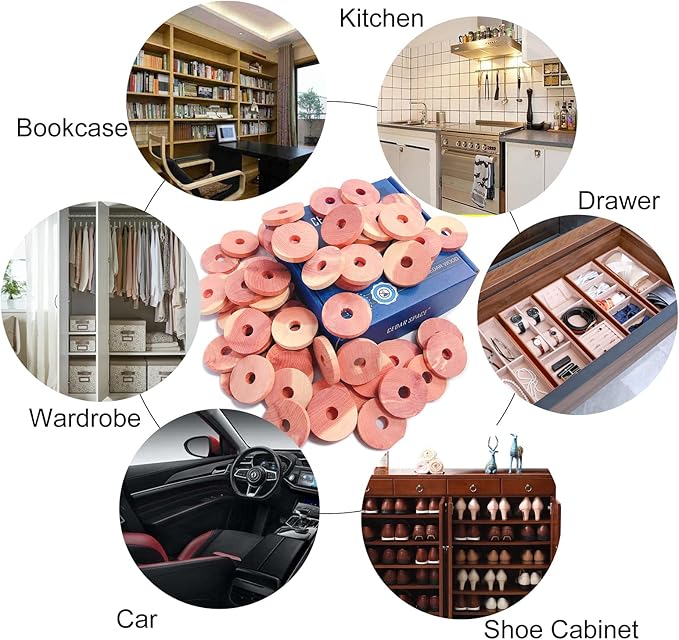 Cedar Space Cedar Blocks for Clothes Storage 100% Natural Aromatic Red Cedar Rings 72Pcs Protection for Wardrobes Closets and Drawers