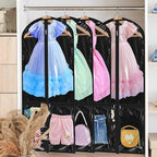 14 Pcs Garment Bags for Dance Costumes Clear PVC with Zippers 24 x 50 Inch Suits Bag with Pockets Dance Costume Organizer Carrier for Storage Cover for Adult(Translucent Black,Classic)