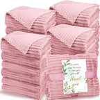 Buryeah 24 Pcs Wedding Flannel Fleece Throw Blanket Bulk with Thank You Card and Ribbon, 50 x 60 in Oeko-TEX Standard 100 Certified Blankets Outdoor Wedding, Guest Party Souvenirs (Dusty Pink)