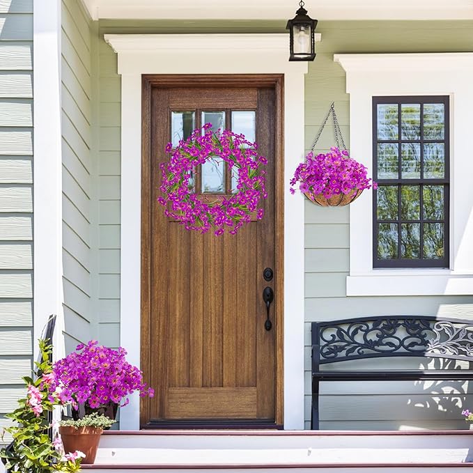 MACTING Artificial Flowers for Outdoors 12 Bundles Faux Outdoor Plants UV Resistant Plastic Silk Flowers No Fade for Planters Window Patio Porch Yard Indoor Garden Outside Summer Decorations(Purple)