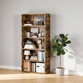 5-Tier Bookcase and Bookshelves, Freestanding Wood Bookshelf, 53" Tall Bookcase with Adjustable Shelves, for Living Room, Bedroom, Home Office, Retro Brown