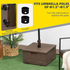 Outsunny 3-in-1 Outdoor Umbrella Base, Coffee End Table, Planter Box with Drain Hole, 175 lbs. Capacity Heavy Duty Fillable Patio Umbrella Stand Table with Wheels and Handles for Deck, Poolside, Brown