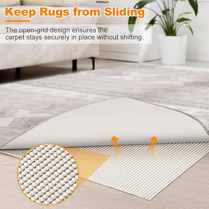 Songrey Non-Slip Rug Pad 2x4 FT, Extra Thick Carpet Pads for Hard Surfaces, Prevents Sliding and Secures Rugs, Provides Floor Protection with Comfort Cushioning