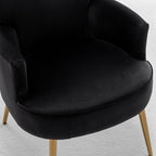 Trendy Velvet Accent Chair with Gold Metal Legs, Upholstered Armchair for Small to Mid-Size Spaces, Modern Living Room, Bedroom, Vanity Desk and Entryway, Black
