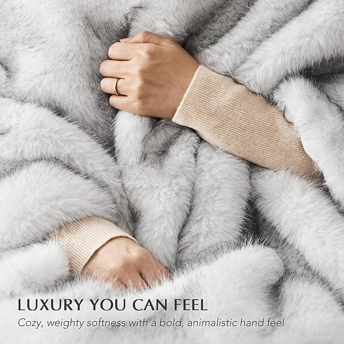 EVERGRACEHOME Luxury Faux Fur Throw Blanket, Soft Fluffy Faux Mink Blankets for Bed, Couch, Sofa, Thick Cozy Plush Warm Fur Throws with Reversible Velvet, Frosted White Wolf, 60"x80"