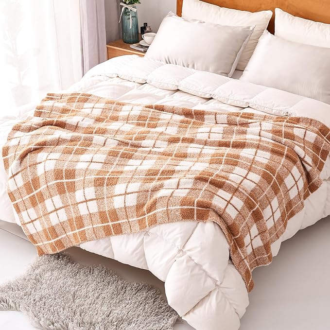 Panku Plaid Blanket, Ultra Soft Cozy Throw Blanket, Warm Fluffy Burnt Orange Throw Blanket for Couch and Sofa (50x60 Inches, Burnt Orange)