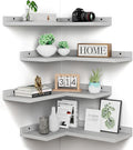 4 Tier Floating Corner Shelves Grey Set of 4, Rustic Pine Wooden Floating Corner Wall Shelf for Wall Décor Storage, L Shaped Corner Shelf Wall Mount for Bedroom, Living Room, Bathroom, Kitchen.