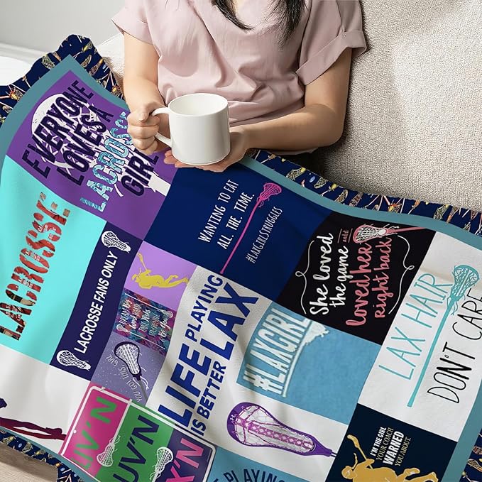 Lacrosse Throw Blanket for Women Girls, Lacrosse Sport Fleece Blankets Lightweight Fuzzy Cozy Plush Flannel Fleece Decor for Bed Sofa 60"x80"