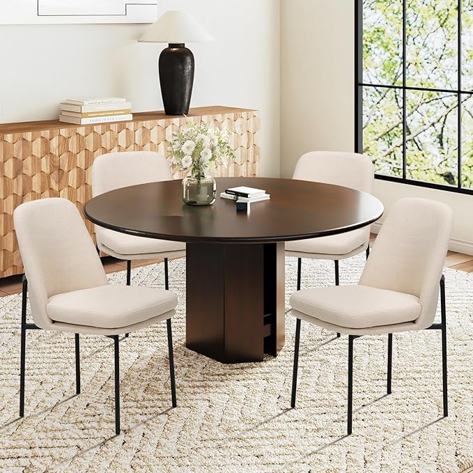 Dining Chairs Set of 2, Modern Dining Chairs, Fabric Upholstered Dining Chairs, Kitchen Chairs with Curved Back and Metal Legs for Dining Room Kitchen Restaurant, Beige