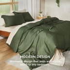 Bedsure 100% Rayon Derived from Bamboo Duvet Cover King Size - Lightweight Silky Cooling Comforter Cover Set for Hot Sleepers, Breathable & Moisture-Wicking Bedding Set, Olive Green