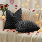FUTEI Black Decorative Throw Pillow Covers 20x20 Inch Set of 2,Soft Solid Rose Swirl Textured Cushion Case,Valentine's Day Decor for Couch Living Room