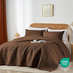 akkialla Twin Size Quilt Bedding Set,Brown Lightweight Microfiber Soft Bedspreads,Modern Style Geoetric Pattern Coverlet Set for All Seasons,2 Piece(1 Quilt,1Pillow Sham)
