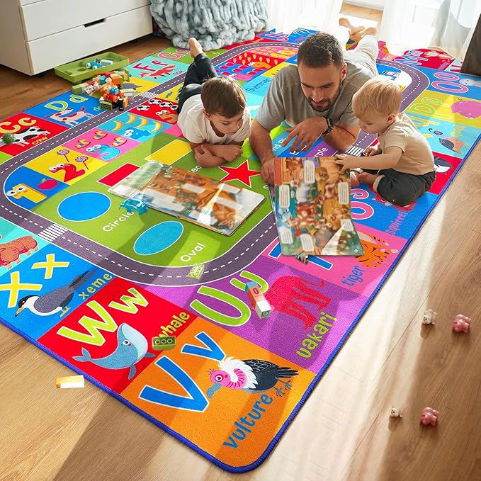 HOMORE Kids Rug, 7x10 ABC Rugs for Playroom Educational Rug for Childerns, Kids Collection Area Rugs for Learning Alphabet, Numbers, Colors, Season and Animal Words, Large Carpet for School Classroom