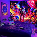 NYZE Astronaut Space Tapestry for Bedroom, Glow in the Dark Room Decor Wall Tapestries, Cool Galaxy Planet Wall Hanging, Wall Hanging for Men Guys Gamer Room Dorm Living Room 90in×70in