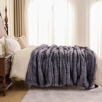 Fluffy Faux Fur Throw Blanket – Super Soft Warm Thick Plush Blanket for Bed, Couch & Office, Cozy Fuzzy Throw with Flannel Backing,50"x60", Grey
