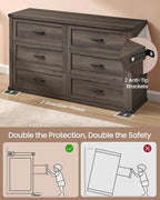 VASAGLE LIRY Collection - 6-Drawer Dresser for Bedroom, 54-Inch Wide Modern Farmhouse Chest of Drawers with Metal Handles, TV Stand, for Living Room, Entryway, Anti-Tipping, Taupe Brown ULTS661TA01S
