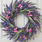 Lavender Wreaths for Front Door 24 Inch Spring Summer Wreath with Lavender,Berries, Butterflies,for Year-Round Use Indoors and Outdoors as Wall, Door, Window, Party and Wedding Decorations