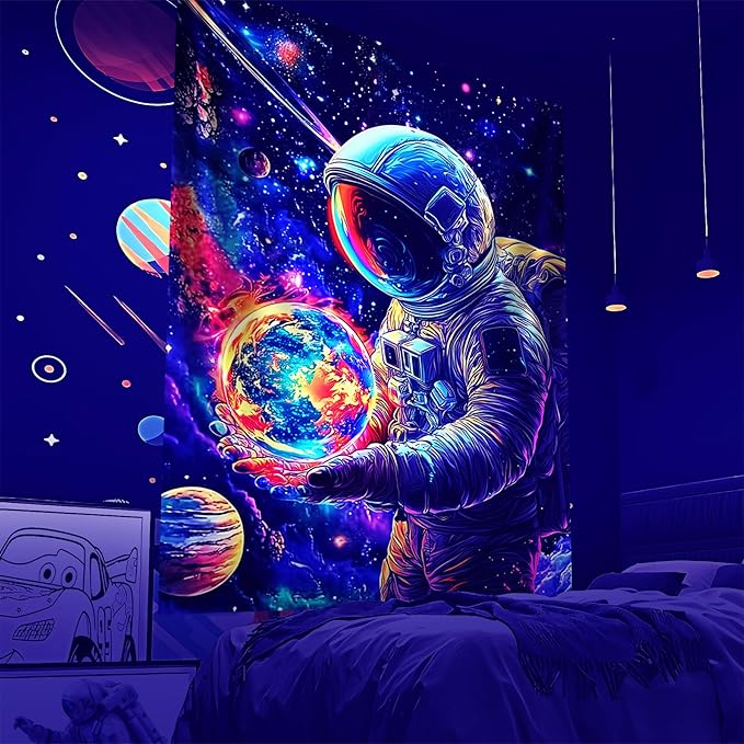 NYZE Astronaut Space Tapestry for Bedroom, Glow in the Dark Room Decor Wall Tapestries, Cool Galaxy Planet Wall Hanging, Wall Hanging for Men Guys Gamer Room Dorm Living Room 44x60 in