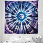 Ambesonne Trippy Tapestry Queen Size, Indigo Tones Outer Space Featuring Moon with Psychedelic Abstract Woods, Wall Hanging Bedspread Bed Cover Wall Decor, 88" X 88", Pale Fuchsia Sea Blue