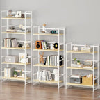 BHG Vintage Multifunctional Folding Bookshelf, No-Assembly Plant Stand Storage Rack Shelves for Home Office (White, 4-Tier)