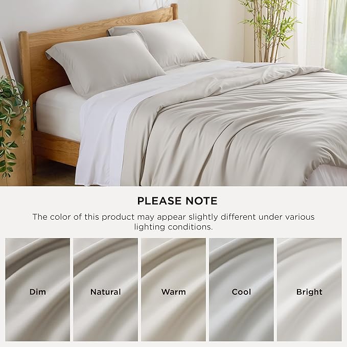 Bedsure 100% Rayon Derived from Bamboo Duvet Cover Queen Size - Lightweight Silky Cooling Comforter Cover Set for Hot Sleepers, Breathable & Moisture-Wicking Bedding Set, Linen
