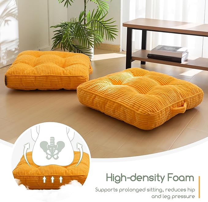 HIGOGOGO Washable Floor Pillow Cushion for Adults, Meditation Cushion Pillow, Large Square Floor Sitting, Removable Tufted Corduroy Cover, for Tatami Living Room or Yoga, 22x22 Inch, Machine Washable