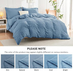 HYMOKEGE Mineral Blue Twin Comforter Set Seersucker 5 Pieces, All Season Luxury Bed in a Bag for Bedroom, Bedding Set with Comforter, Sheets, Pillowcase & Sham