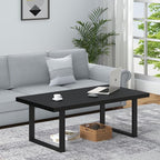 IBF Modern Black Coffee Table, Minimalist Industrial Wooden Center Table, Simple Farmhouse Rectangle Living Room Table, Wood and Metal Cocktail Coffee Table for Home Bedroom Office, Black Oak, 47 Inch