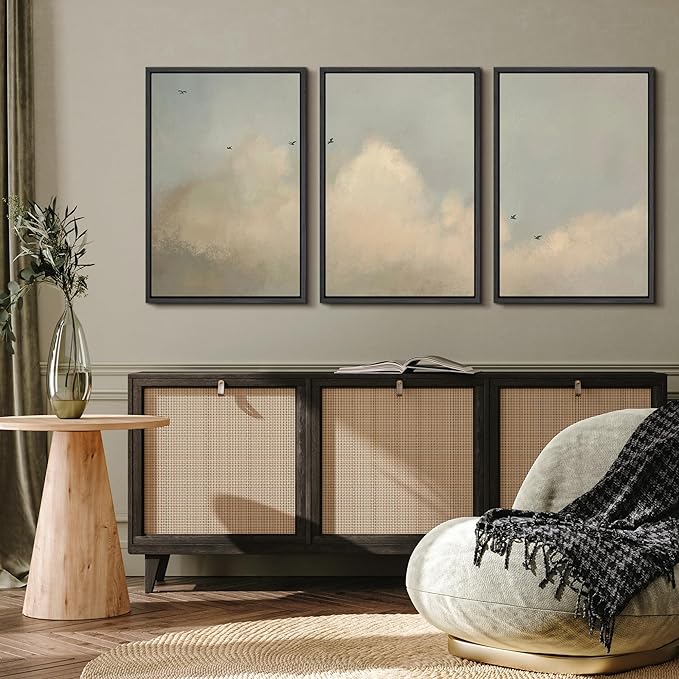 MUDECOR Framed Wall Art Print Set Minimalist Serene Sky with Birds Illustrations Modern Art Boho Decorative Colorful Chic for Living Room, Bedroom, Office - 16"x24"x3 Black