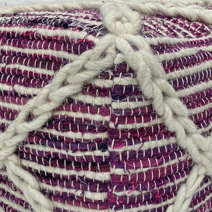 SIMPLIHOME Cowan Contemporary Square Pouf in Magenta and Natural Handloom Woven for the Living Room, Bedroom and Kids Room