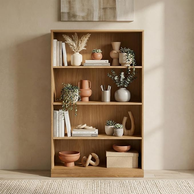 Casaphoria 49" H Wooden Bookshelves, 4 Tier Wide Bookshelf with Adjustable Shelves, Deep Farmhouse Bookshelf for Living Room,Bedroom & Home Office