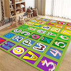 Kids Area Rug English Characters ABC and Math Symbols Learning Carpets, Cute Cartoon Colored Washable Foldable Door Mat in Predominantly Cyan Colors Ideal for Living Dining Room Bedside, 5x7ft