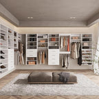 ROOMTEC Modular Closet System, 58" Wall Mounted Closet Organizer with Hanging Rods and Drawers, Wooden Tower for Walk-In Closets, Wardrobe Storage Kit, White