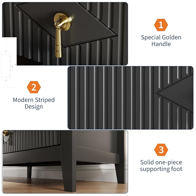 GarveeHome Fluted Dresser for Bedroom, 42.9" Tall 5-Drawer Wood Dresser, Modern Chest of Drawers, Storage Organizer Cabinet for Living Room, Hallway, Entryway, Black
