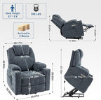 Electric Lift Recliner Chair, Overstuffed Zero-Gravity Recliner with Assisted Standing, Extra Wide Sofa with 8-Point Vibration Massage & Lumbar Heating, Medium-Soft, Blue