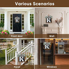Ultra Large 14'' Last Name All Year Round Front Door Wreath with 26 Initial Letter Welcome Sign All Seasons Eucalyptus Garland and Bow Wreaths for Front Door Porch Farmhouse Decoration (K)
