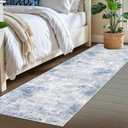 IOHOUZE Abstract Runner Rug 2x7 Ft Washable Runners for Hallways, Non Slip Kitchen Runner Printed Faux Wool Entryway Runners Indoor, Modern Floor Carpet for Hall Kitchen Bedroom, Light Blue White