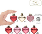 Valery Madelyn 25Pcs Valentine's Day Heart Shaped Ornaments Gift Pack, Christmas Craft Heart Decorations, Red Pink Gold Christmas Baubles Hanging Party Wedding Decor
