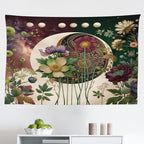 Ambesonne Moon Tapestry, Abstract Blooming Gentle Leafy Flowers with Lunar Phase Ethno Details, Fabric Wall Hanging Decor for Bedroom Living Room Dorm, 45" X 30", Fern Green Eggshell Lilac