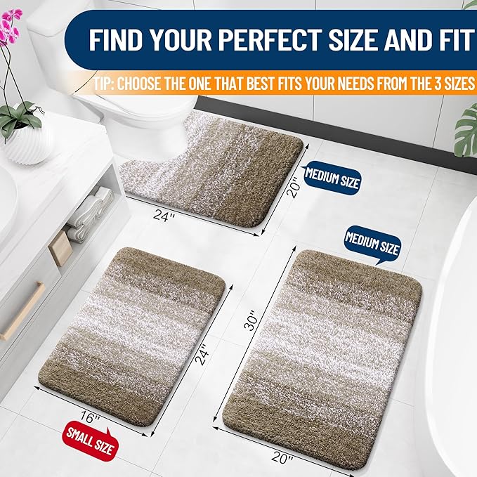 OLANLY Bathroom Rug Set 2 Piece, Soft Absorbent Microfiber Bath Rug Set, Non-Slip, Machine Wash Dry, Plush Shaggy Bath Mats for Bathroom (30"x20"+24"x16", Coffe)