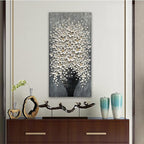 Epicler 20x40 Hand-Painted Painting for Wall Decoration, White Bouquet in vase, Home Wall Decoration.