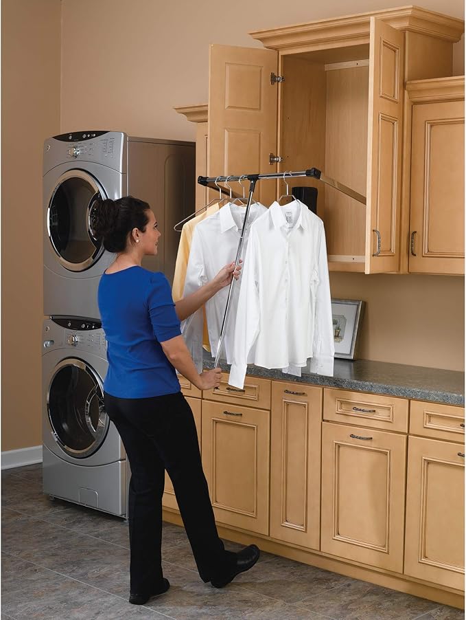 Rev-A-Shelf 35"-48" Pull Down Adjustable Side Mounted Closet Rod for Kitchen/Bathroom Cabinets w/Telescoping Handle & Hardware, Chrome, CPDR-3548