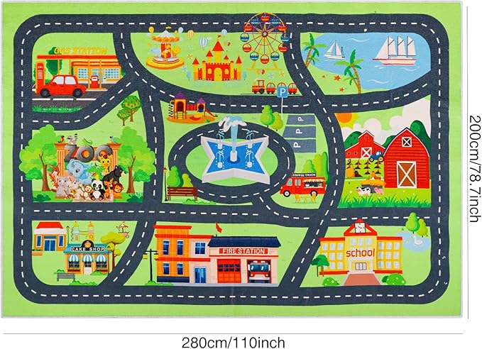 Kids Carpet Car Play Rug, City Life Traffic Road Kids Rug Playmat,Non Slip Children Educational Game Car Mat Area Rug for Playroom Baby Toddler Boys Bedroom Classroom (118X78.7 INCH, Style 2)