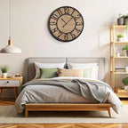Maxstar Large Wall Clock Silent Bronze Rustic Farmhouse Metal & Wood with Arabic Numeral, Battery Operated Wall Clocks Decorative for Living Room Bedroom Office Home Decor 24inch